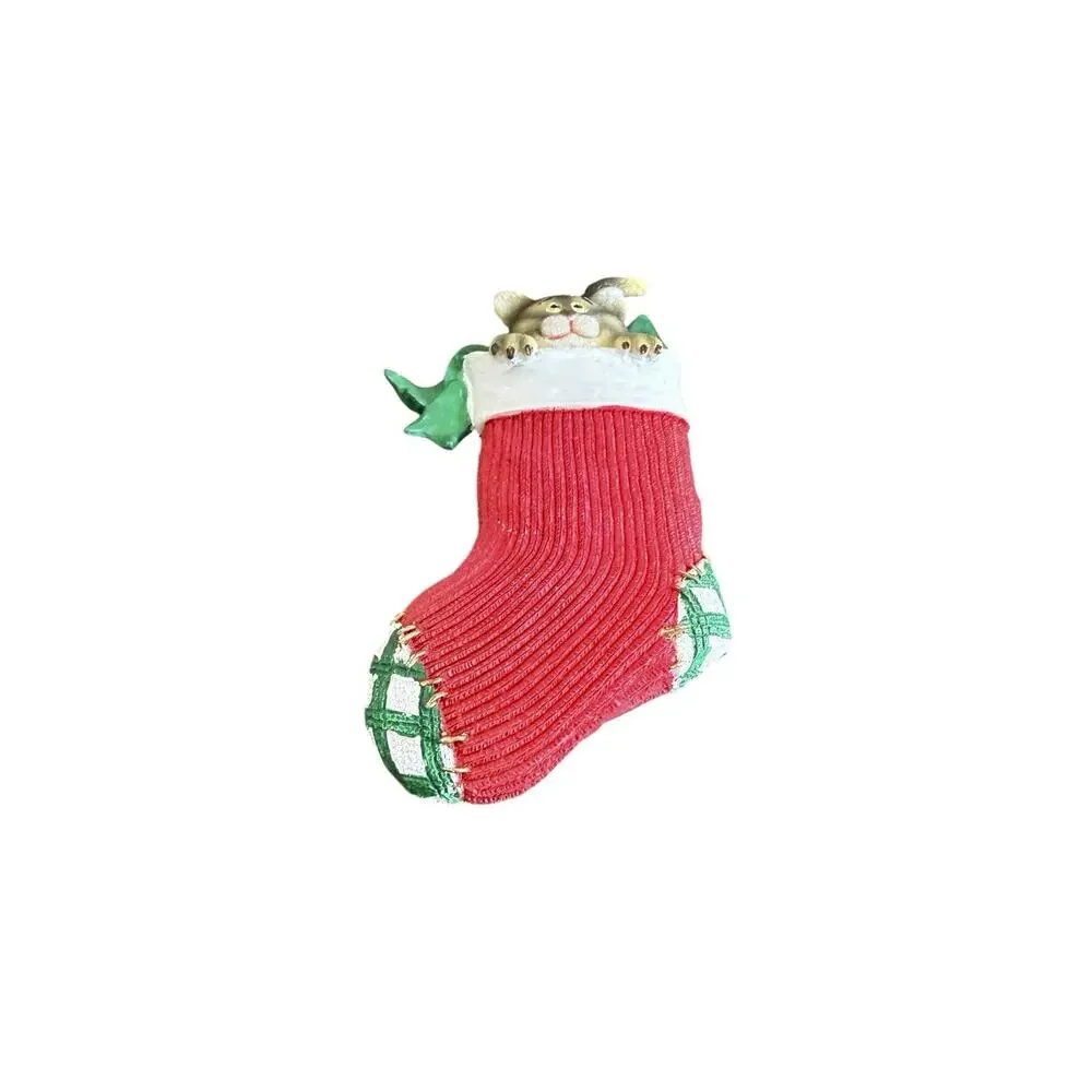 Kitty Cat Stocking Christmas Ornament Holiday Collectible Resin